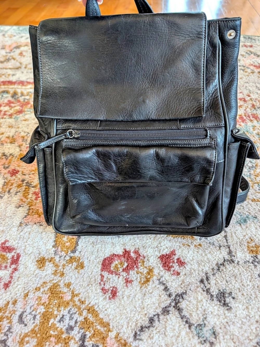 Tignanello Genuine Leather Backpack in Black Pockets Clean Vintage Soft Fall Bag